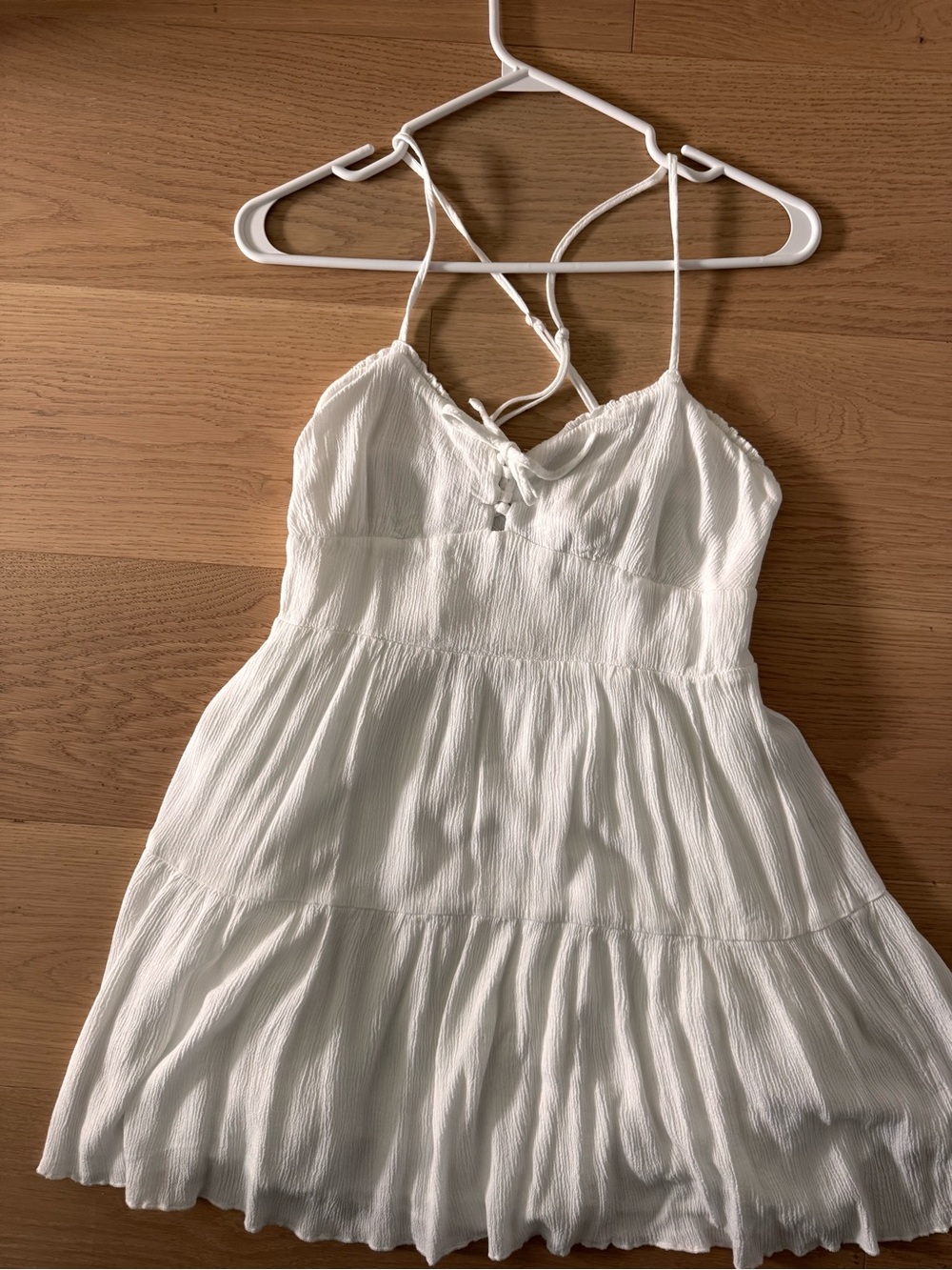 White Textured Spaghetti Strap Mini Dress